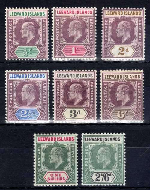 LEEWARD ISLANDS 1902 KEVII DEFIN SHORT SET OF 8 TO 2/6d MM. SG 20-27. CAT 80 POUNDS. (2018)