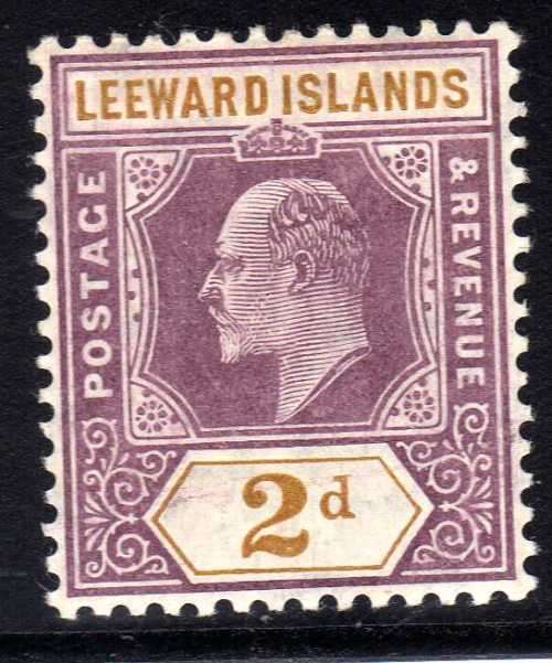 LEEWARD ISLANDS 1905-08 KEVII DEFIN 2d DULL PURPLE & OCHRE LMM. SG 31. CAT 13 POUNDS. (2018)