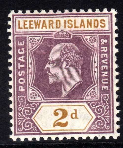 LEEWARD ISLANDS 1905-08 KEVII DEFIN 2d DULL PURPLE & OCHRE LMM. SG 31. CAT 13 POUNDS. (2018)