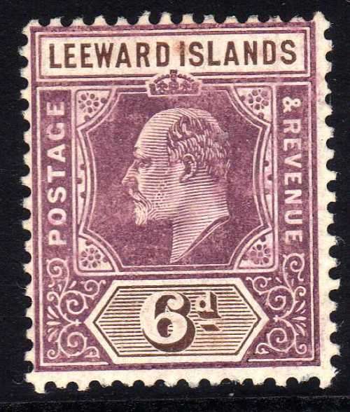 LEEWARD ISLANDS 1905-08 KEVII DEFIN 6d DULL PURPLE & BROWN LMM. SG 34. CAT 55 POUNDS. (2018)