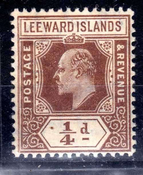 LEEWARD ISLANDS 1907-11 KEVII DEFIN 1/4d BROWN MM. SG 36. CAT 2,75 POUNDS. (2018)