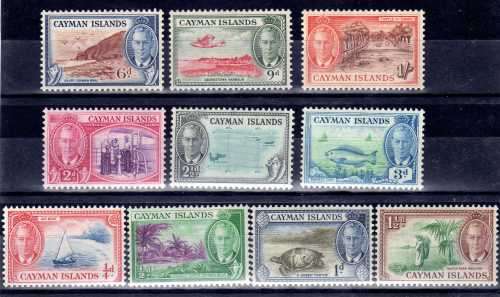 CAYMAN ISLANDS 1950 KGVI DEFINITIVE SHORT SET OF 10 MM. SG 135-144. CAT 23,45 POUNDS. (2018)