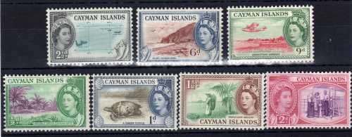 CAYMAN ISLANDS 1953-62 QEII PART SET MOUNTED MINT. SG 149-53 + 156-7. CAT 18 POUNDS. (2022)
