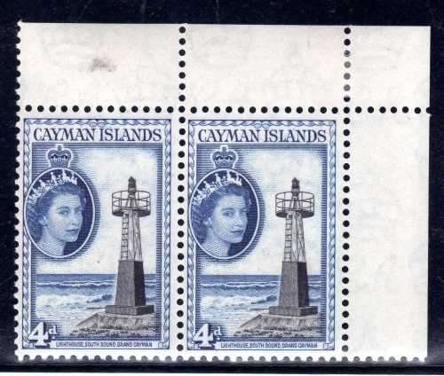 CAYMAN ISLANDS 1953-62 QEII 4d CORNER PAIR UNMOUNTED MINT. SG 155. CAT 5 POUNDS. (2022)