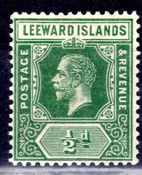LEEWARD ISLANDS 1912-22 KGV 1/2d DEEP GREEN MM. SG 47a. CAT 8 POUNDS. (2018)