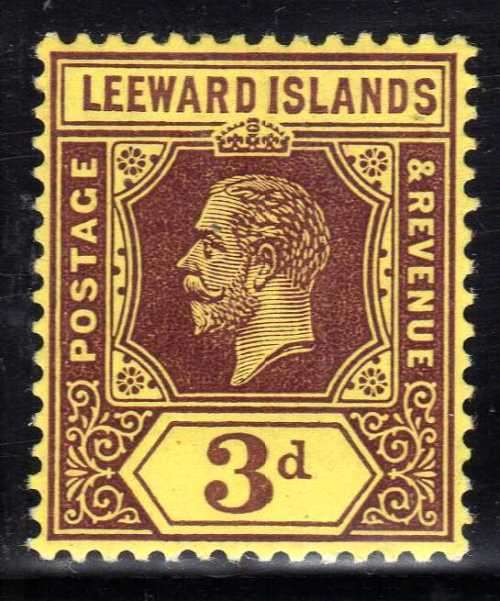LEEWARD ISLANDS 1912-22 KGV 3d PURPLE/YELLOW WHITE BACK MM. SG 51a. CAT 95 POUNDS. (2018)