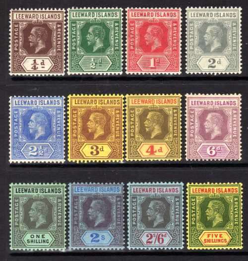 LEEWARD ISLANDS 1912-22 KGV SET OF 12 VERY FINE MM/LMM. SG 46-57a. CAT 137 POUNDS. (2018)