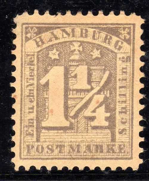 HAMBURG 1864-5 1¼s GREY-LILAC MOUNTED MINT. SG 24. CAT 130 POUNDS.