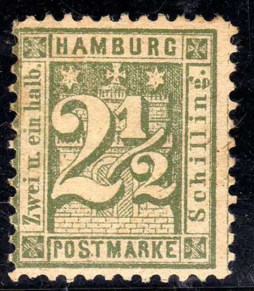 HAMBURG 1864 2½s GREEN MOUNTED MINT. SG 26. CAT 160 POUNDS.