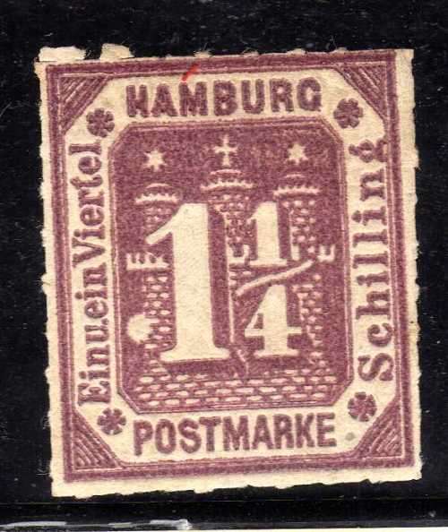 HAMBURG 1866 1¼s MAUVE ROUL MOUNTED MINT. SG 44. CAT 55 POUNDS.