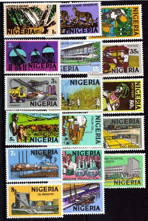 NIGERIA 1973 DEFIN SET OF 17 LMM. SG 290-306. CAT 13,80 POUNDS.