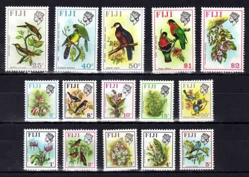 FIJI 1971 "BIRDS & FLOWERS" PART SET OF 15 (NO 30c) LMM. SG 435-68, 517, 448-9. CAT 25 POUNDS.