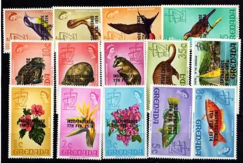 GRENADA 1974 INDEPENDENCE DEFIN SET OF 14 LMM. SG 594-607. CAT 33,90 POUNDS.