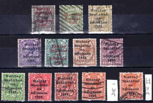 IRELAND 1922 STAMPS OF GB OVERPRINTED PART SET OF 12 VFU. SG 30-34, 36-41 & 43. CAT 140 GBP. (2018)