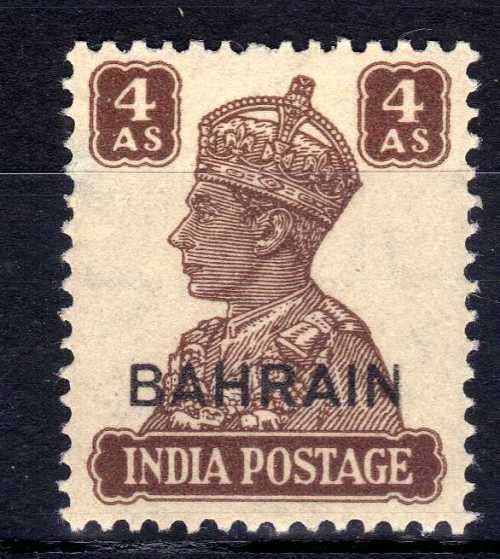 BAHRAIN 1942-5 DEFIN 4a BROWN LMM BUT THIN SPOT. SG 47. CAT 11 POUNDS. (2018)