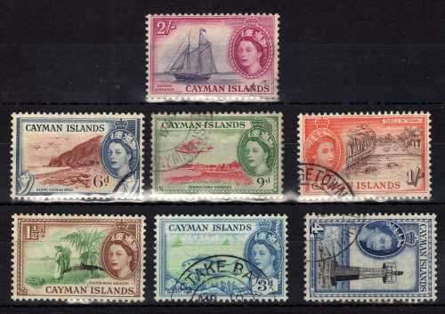 CAYMAN ISLANDS 1953-62 QEII DEFINITIVE PART SET OF 7 FINE USED. CAT 11 POUNDS. (2018)
