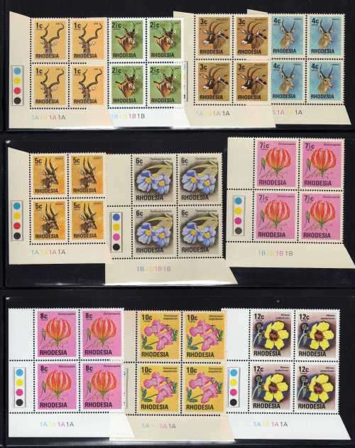 RHODESIA 1974-76 DEFIN SET OF 20 IN CONTROL BLOCKS OF 4 UMM. SACC 251-270. CAT R660. (2019-20)