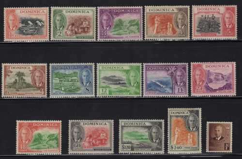 DOMINICA 1951 KGVI DEFINITIVE SET OF 15 MOUNTED MINT. SG 120-34. CAT 50 POUNDS. (2018)