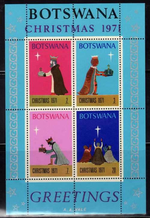 BOTSWANA 1971 CHRISTMAS MINI SHEET STAMPS UMM BUT MOUNTED IN MARGIN. SG MS289.
