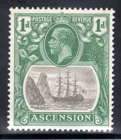 ASCENSION 1924-33 KGV DEFIN 1d GREY-BLACK & BRIGHT BLUE-GREEN UMM. SG 11d. CAT 110 POUNDS. (2018