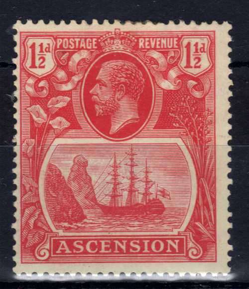 ASCENSION 1924-33 KGV DEFIN 1½d ROSE-RED MM. SG 12. CAT 10 POUNDS. (2018)
