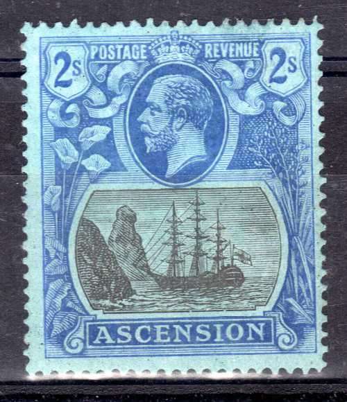 ASCENSION 1924-33 KGV DEFIN 2/- WITH VARIETY BROKEN INNER FRAME BELOW SHIP VERY FINE MM. SG 19 var.