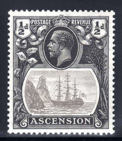 ASCENSION 1924-33 KGV DEFIN ½d WITH CLEFT ROCK VARIETY FINE MM. SG 10c. CAT 110 POUNDS. (2018)