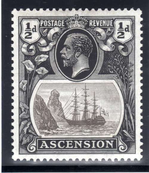 ASCENSION 1924-33 KGV DEFIN ½d WITH TORN FLAG VARIETY FINE MM. SG 10b. CAT 200 POUNDS. (2018)