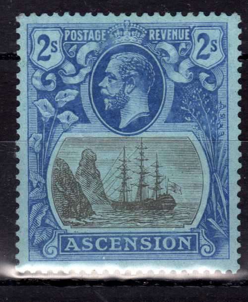 ASCENSION 1924-33 KGV DEFIN 2/- GREY-BLACK & BLUE VERY FINE MM. SG 19. CAT 75 POUNDS. (2018)