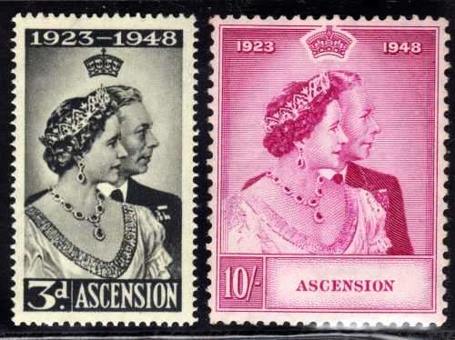 ASCENSION 1948 SILVER WEDDING SET OF 2 LIGHTLY MOUNTED MINT. SG 50-51. CAT 50 POUNDS. (2018)