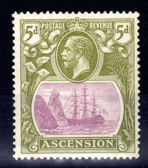 ASCENSION 1924-33 KGV DEFIN 5d PURPLE & OLIVE-GREEN FINE MM. SG 15d. CAT 23 POUNDS. (2018)