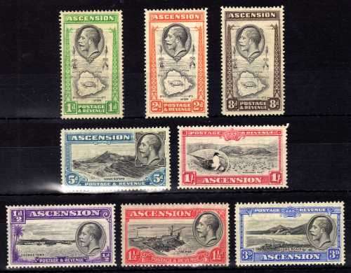 ASCENSION 1934 DEFIN PART SET OF 8 MOUNTED MINT. SG 21-28. CAT 33,15 POUNDS. (2018)