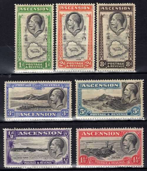 ASCENSION 1934 DEFIN SHORT SET OF 7 MOUNTED MINT. SG 21-27. CAT 15,15 POUNDS. (2018)