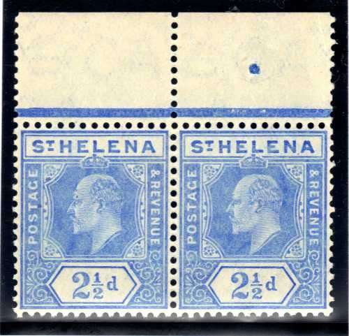ST HELENA 1908-11 DEFIN KEVII 2½d BLUE TOP MARGINAL PAIR LMM. SG 64.