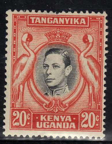 KENYA UGANDA TANGANYIKA 1938 DEFIN 20c BLACK/ORANGE PERF 13¼ LMM. CAT 42 POUNDS. (2018)