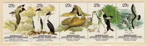 AUSTRALIAN ANTARCTIC TERRITORY 1983 WILDLIFE SET/STRIP OF 5 UMM. SG 55-59. CAT 3 POUNDS