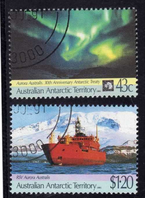 AUSTRALIAN ANTARCTIC TERRITORY 1991 50TH ANNIV OF ANTARC TREATY SET OF 2 VFU. SG 88-89. CAT 4,25 GBP