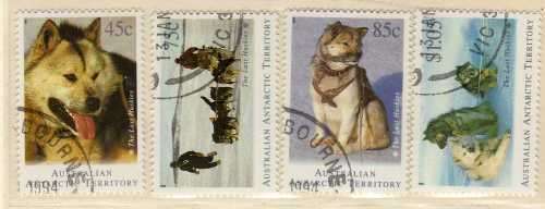 AUSTRALIAN ANTARCTIC TERRITORY 1991 HUSKIES SET OF 4 VFU. SG 104-107. CAT 7,75 GBP.