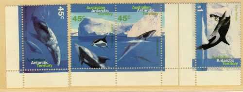 AUSTRALIAN ANTARCTIC TERRITORY 1995 WHALES & DOLPHINS SET OF 4 UMM. SG 108-111. CAT 5,50 GBP.