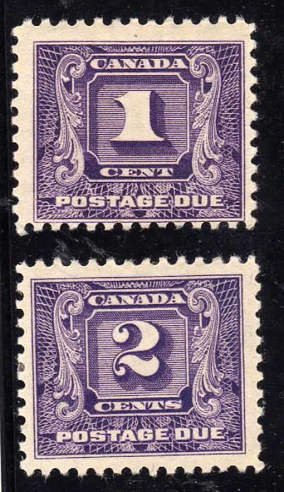 CANADA 1930-32 POSTAGE DUE 1c & 2c MOUNTED MINT. SG D9 & D10. CAT 16 POUNDS.