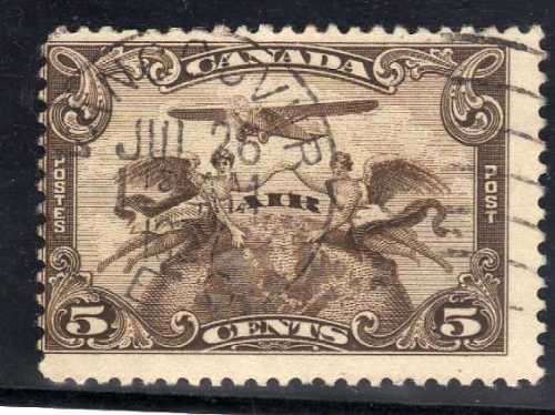 CANADA 1928 AIR 5c OLIVE-BROWN VERY FINE USED. SG 274. CAT 6,50 POUNDS.