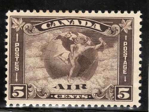 CANADA 1930 AIR 5c DEEP BROWN LIGHTLY MOUNTED MINT. SG 310. CAT 26 POUNDS.