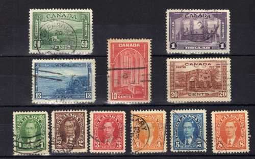 CANADA 1937-8 DEFIN SET OF 11 FINE - VERY FINE USED. SG 357-367. CAT £40. (2018)