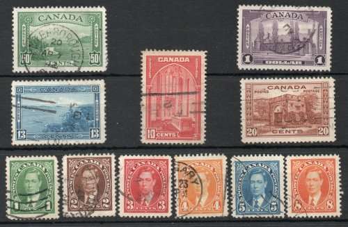 CANADA 1942 WAR EFFORT DEFIN SET OF 14 FINE - VERY FINE USED. SG 375-388. CAT £35. (2018)