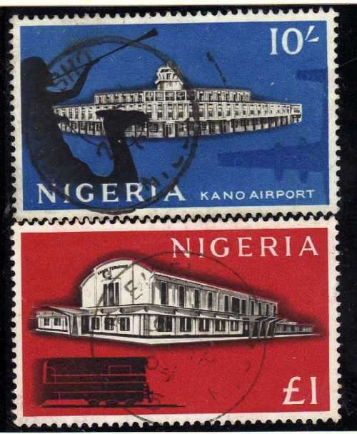 NIGERIA 1961 DEFIN 10/- & £1 VERY FINE USED. SG 100 & 101. CAT £22,25. (2018)