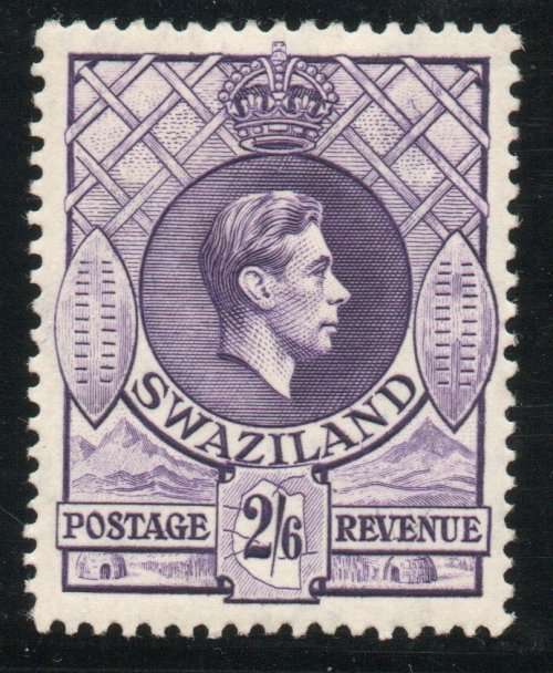 SWAZILAND 1938 DEFIN 2/6d BRIGHT VIOLET LMM PERF 13½ x 13. SACC 35. CAT R700. (2019-20)