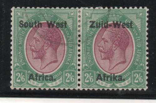 SOUTH WEST AFRICA 1923 HYPHENATED DEFIN 2/6d PAIR VFU. SG 9. CAT £140. (2018)