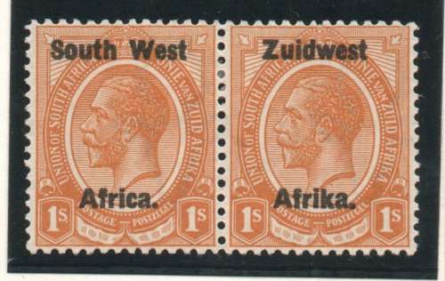 SOUTH WEST AFRICA 1923 DEFIN 1- ORANGE-YELLOW PAIR TYPE III LMM SG 21 CAT 12 POUNDS (2018)