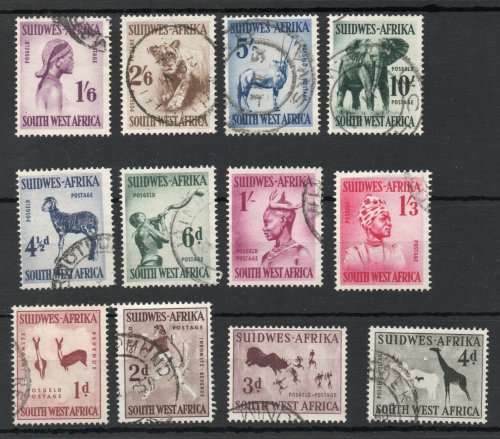 SOUTH WEST AFRICA 1954 DEFIN SET OF 12 VERY FINE USED. SACC 182-193. CAT R302.