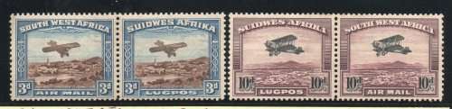 SOUTH WEST AFRICA 1931 AIRMAIL SET OF 2 PAIRS LMM. SACC 101-102. CAT R1250.